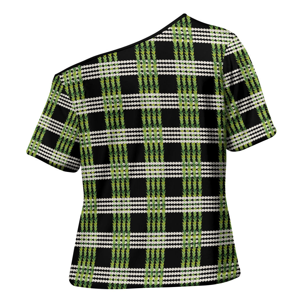 Aloha Hawaii Pakalana Pikake Lei Cross Shoulder Shirt Palaka Inspired Hawaiian-plaid Black LT14 - Polynesian Pride