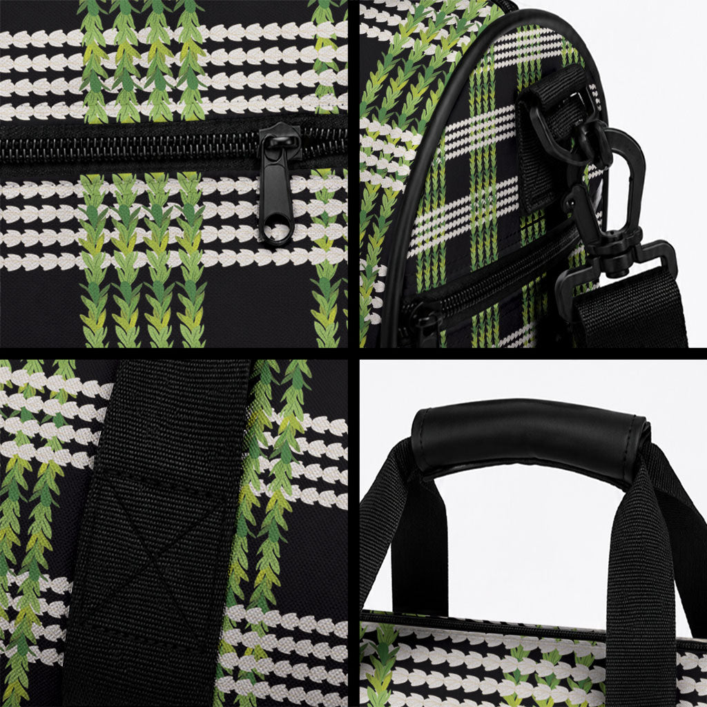 Aloha Hawaii Pakalana Pikake Lei Duffle Bag Palaka Inspired Hawaiian-plaid Black