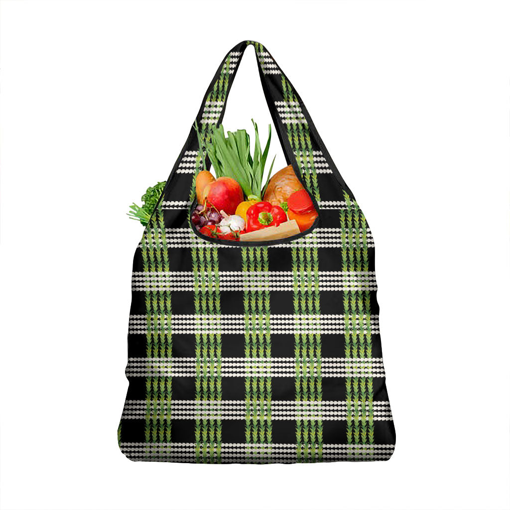 Aloha Hawaii Pakalana Pikake Lei Grocery Bag Palaka Inspired Hawaiian-plaid Black LT14 1-pack One Size Black - Polynesian Pride