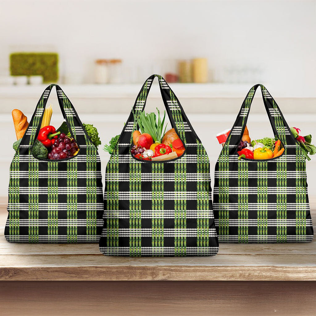 Aloha Hawaii Pakalana Pikake Lei Grocery Bag Palaka Inspired Hawaiian-plaid Black LT14 3-pack One Size Black - Polynesian Pride