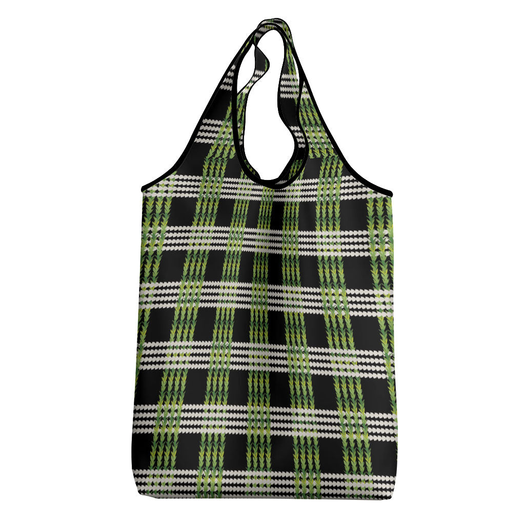 Aloha Hawaii Pakalana Pikake Lei Grocery Bag Palaka Inspired Hawaiian-plaid Black LT14 - Polynesian Pride