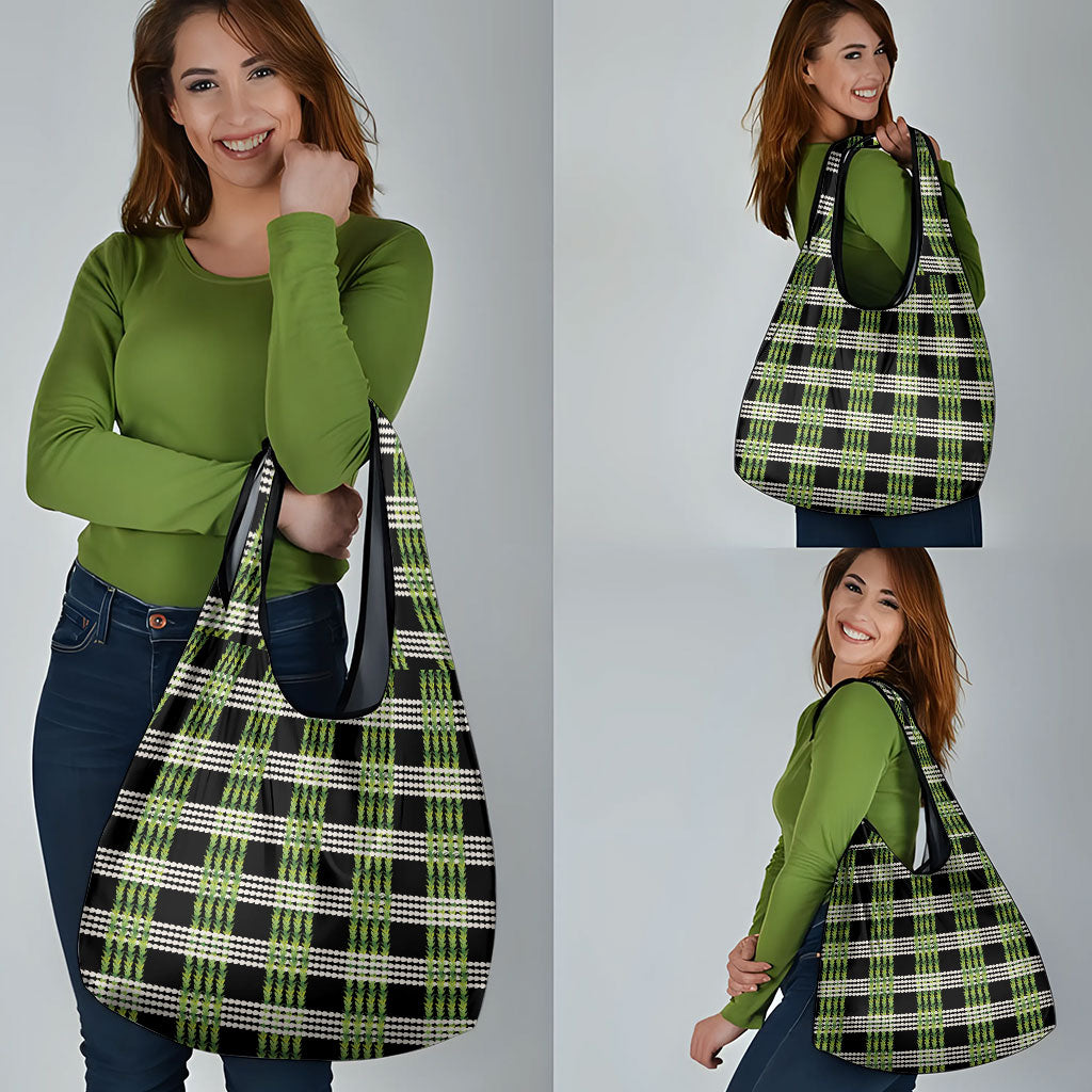 Aloha Hawaii Pakalana Pikake Lei Grocery Bag Palaka Inspired Hawaiian-plaid Black LT14 - Polynesian Pride