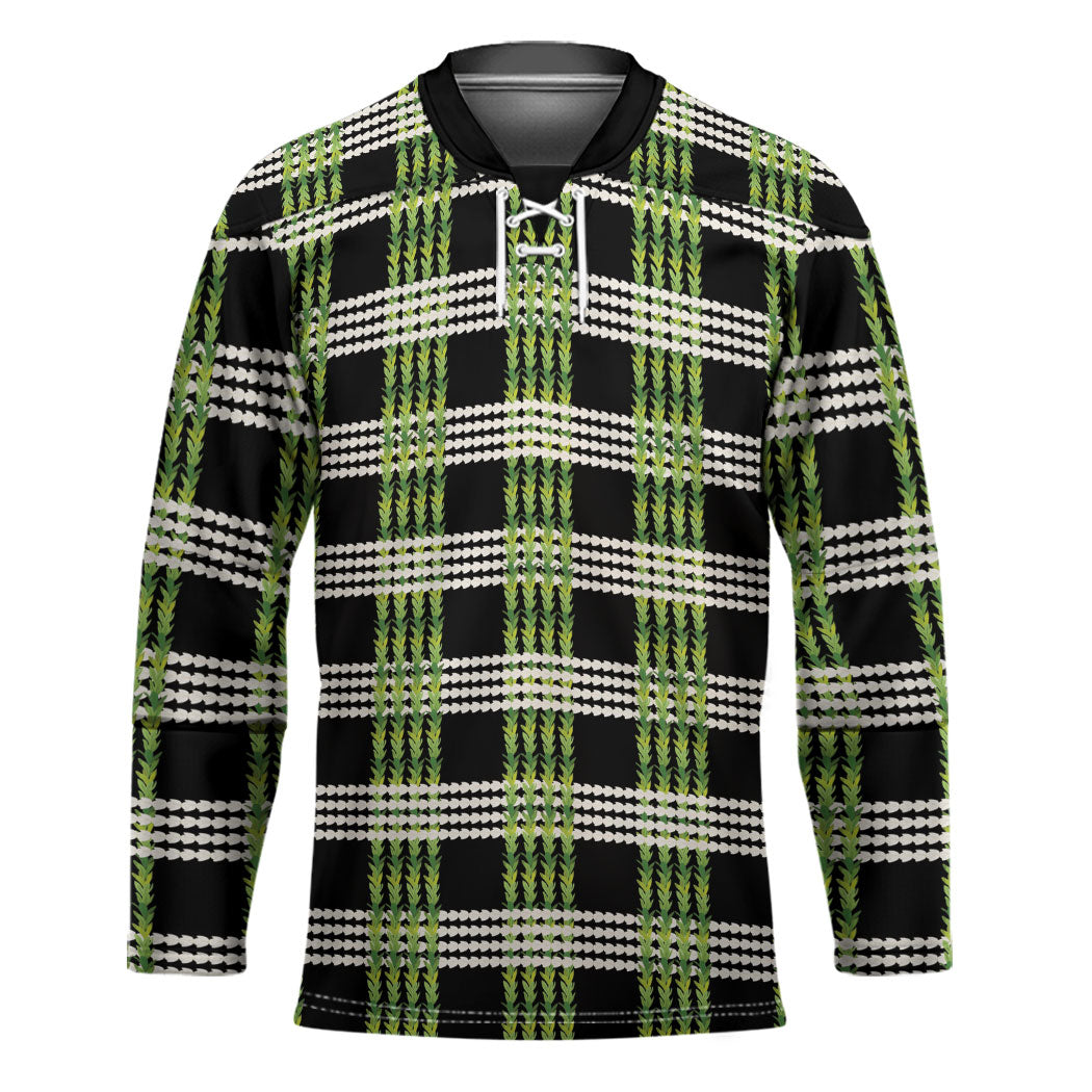 Aloha Hawaii Pakalana Pikake Lei Hockey Jersey Palaka Inspired Hawaiian-plaid Black LT14 Unisex Black - Polynesian Pride