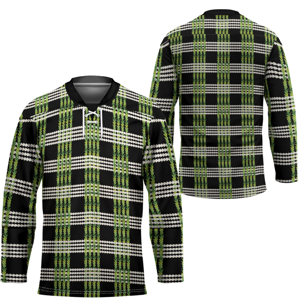 Aloha Hawaii Pakalana Pikake Lei Hockey Jersey Palaka Inspired Hawaiian-plaid Black LT14 - Polynesian Pride