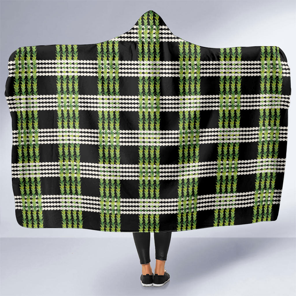 Aloha Hawaii Pakalana Pikake Lei Hooded Blanket Palaka Inspired Hawaiian-plaid Black LT14 One Size Black - Polynesian Pride