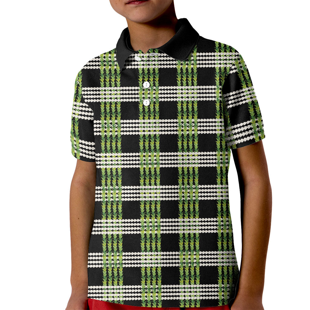 Aloha Hawaii Pakalana Pikake Lei Kid Polo Shirt Palaka Inspired Hawaiian-plaid Black LT14 Kid Black - Polynesian Pride