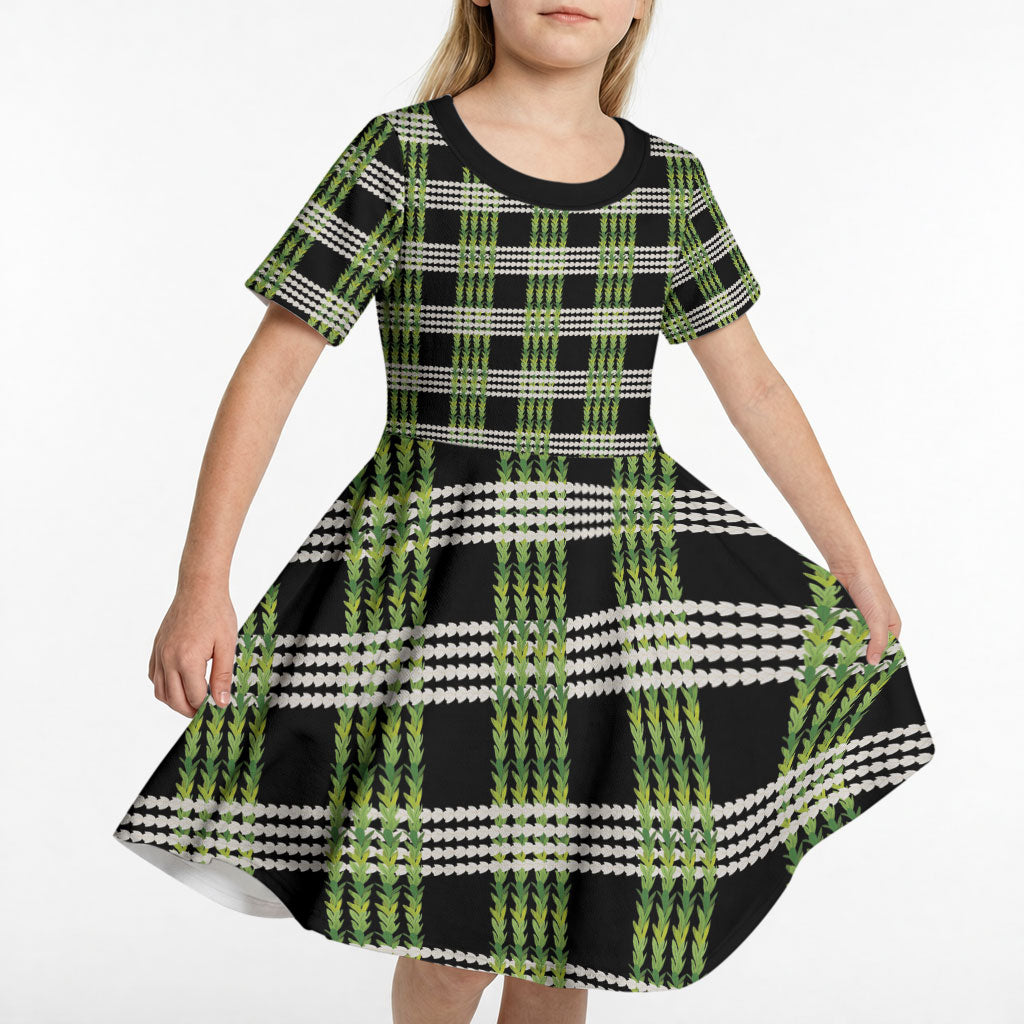 Aloha Hawaii Pakalana Pikake Lei Kid Short Sleeve Dress Palaka Inspired Hawaiian-plaid Black LT14 - Polynesian Pride
