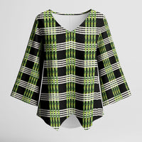 Aloha Hawaii Pakalana Pikake Lei Kimono Sleeve Blouse Palaka Inspired Hawaiian-plaid Black LT14 Female Black - Polynesian Pride