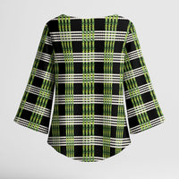 Aloha Hawaii Pakalana Pikake Lei Kimono Sleeve Blouse Palaka Inspired Hawaiian-plaid Black LT14 - Polynesian Pride