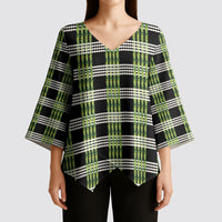 Aloha Hawaii Pakalana Pikake Lei Kimono Sleeve Blouse Palaka Inspired Hawaiian-plaid Black LT14 - Polynesian Pride