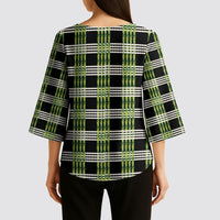 Aloha Hawaii Pakalana Pikake Lei Kimono Sleeve Blouse Palaka Inspired Hawaiian-plaid Black LT14 - Polynesian Pride