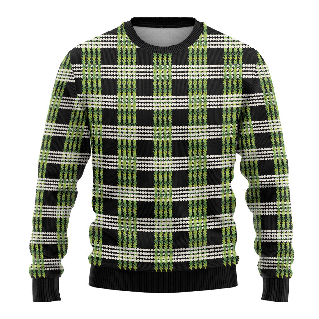 Aloha Hawaii Pakalana Pikake Lei Ugly Christmas Sweater Palaka Inspired Hawaiian-plaid Black LT14 - Polynesian Pride