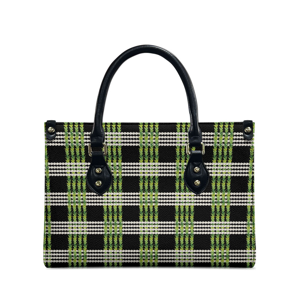 Aloha Hawaii Pakalana Pikake Lei Leather Bag Palaka Inspired Hawaiian-plaid Black LT14 - Polynesian Pride