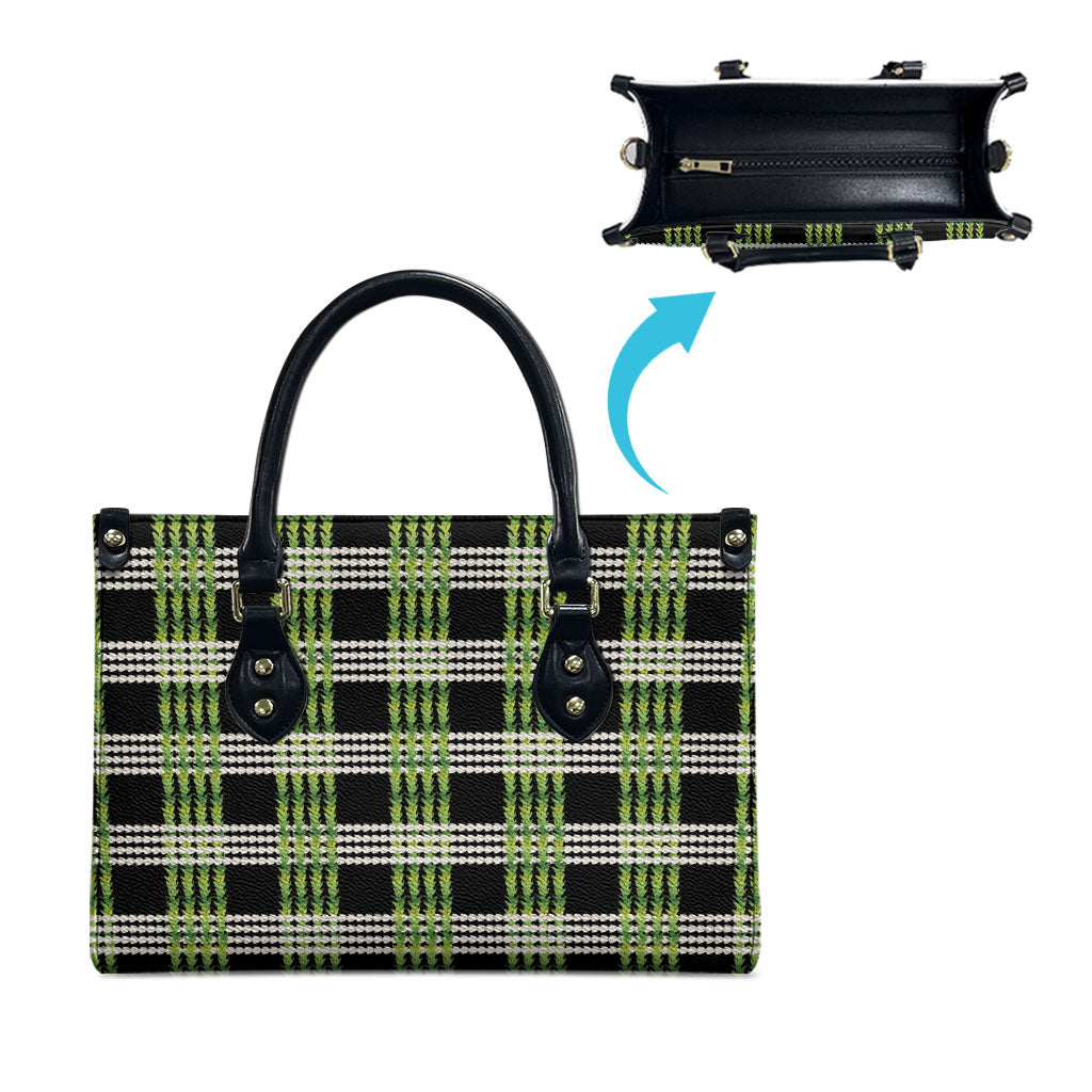 Aloha Hawaii Pakalana Pikake Lei Leather Bag Palaka Inspired Hawaiian-plaid Black LT14 - Polynesian Pride
