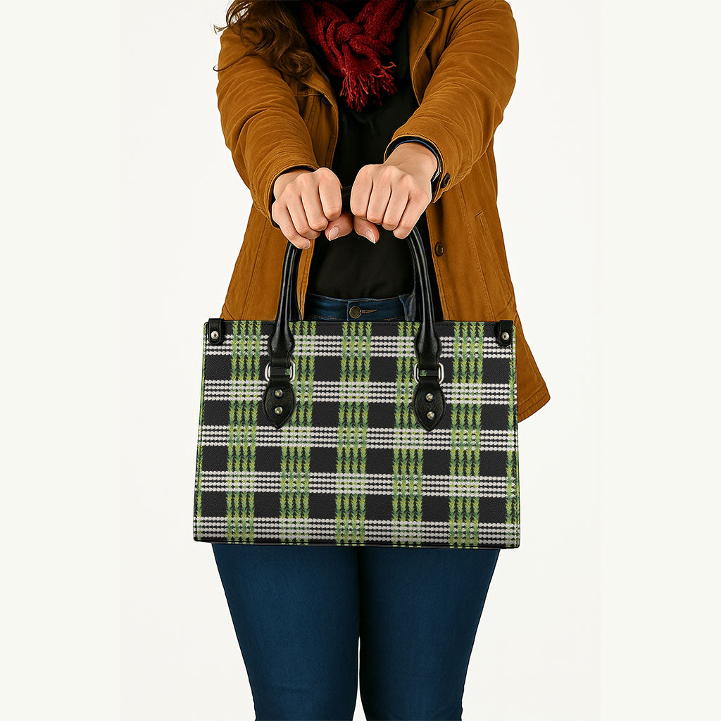Aloha Hawaii Pakalana Pikake Lei Leather Bag Palaka Inspired Hawaiian-plaid Black LT14 - Polynesian Pride
