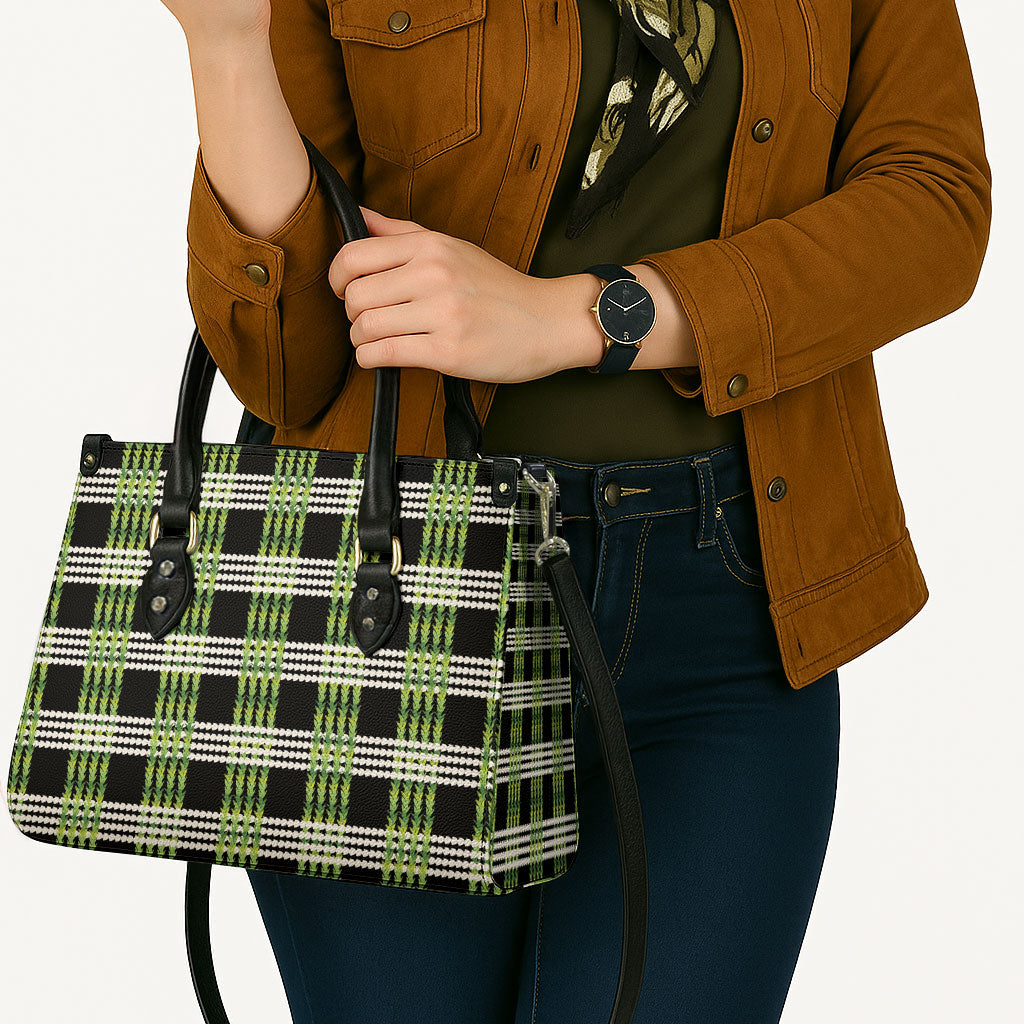 Aloha Hawaii Pakalana Pikake Lei Leather Bag Palaka Inspired Hawaiian-plaid Black LT14 - Polynesian Pride