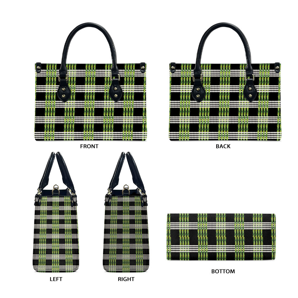 Aloha Hawaii Pakalana Pikake Lei Leather Bag Palaka Inspired Hawaiian-plaid Black LT14 - Polynesian Pride