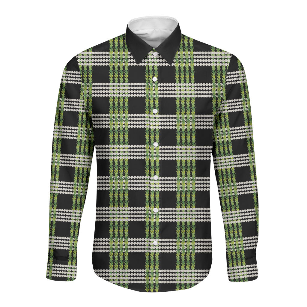 Aloha Hawaii Pakalana Pikake Lei Long Sleeve Button Shirt Palaka Inspired Hawaiian-plaid Black LT14 Unisex Black - Polynesian Pride