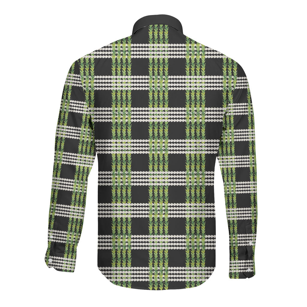 Aloha Hawaii Pakalana Pikake Lei Long Sleeve Button Shirt Palaka Inspired Hawaiian-plaid Black LT14 - Polynesian Pride