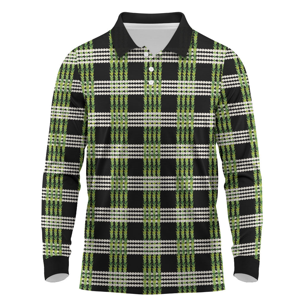 Aloha Hawaii Pakalana Pikake Lei Long Sleeve Polo Shirt Palaka Inspired Hawaiian-plaid Black LT14 Black - Polynesian Pride