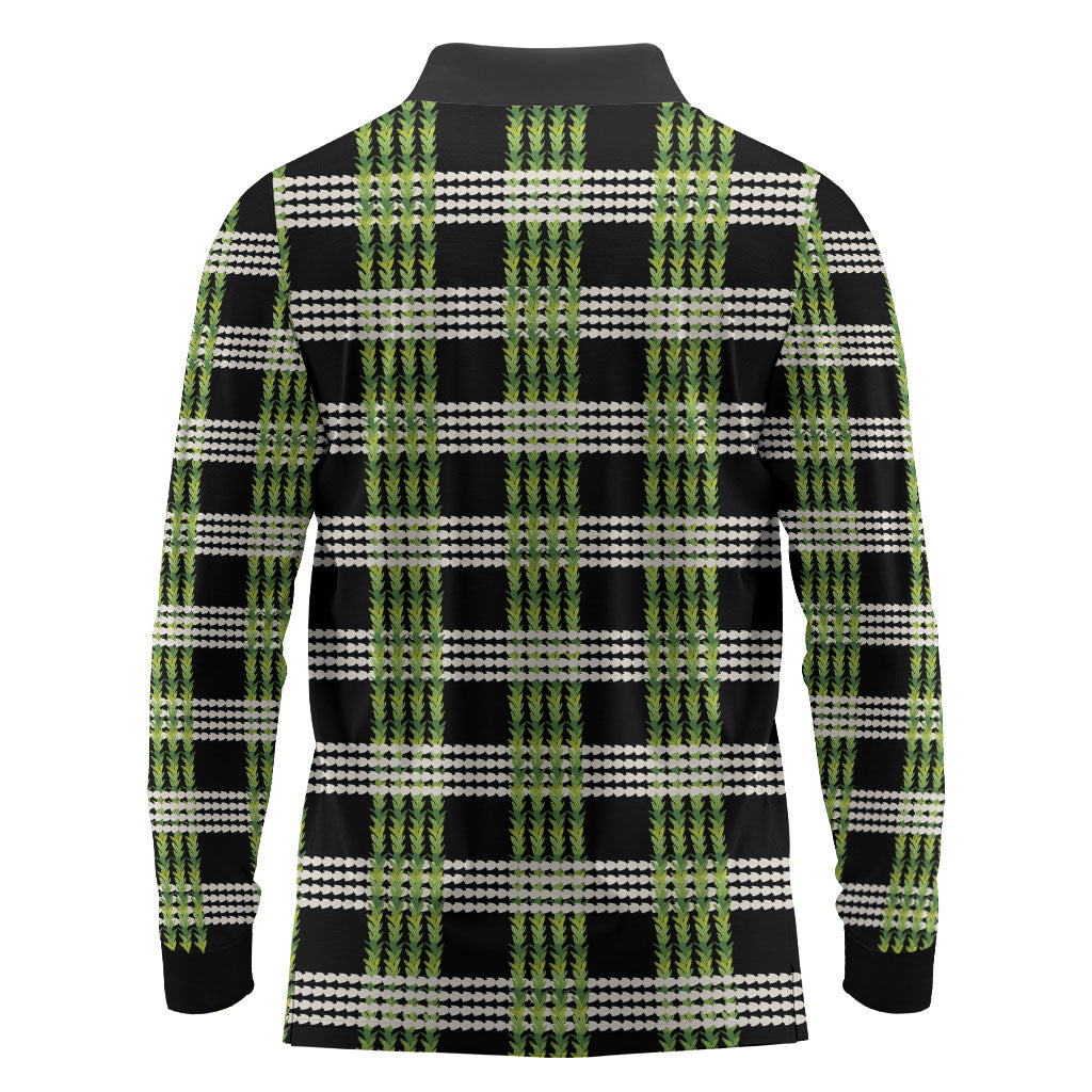 Aloha Hawaii Pakalana Pikake Lei Long Sleeve Polo Shirt Palaka Inspired Hawaiian-plaid Black LT14 - Polynesian Pride