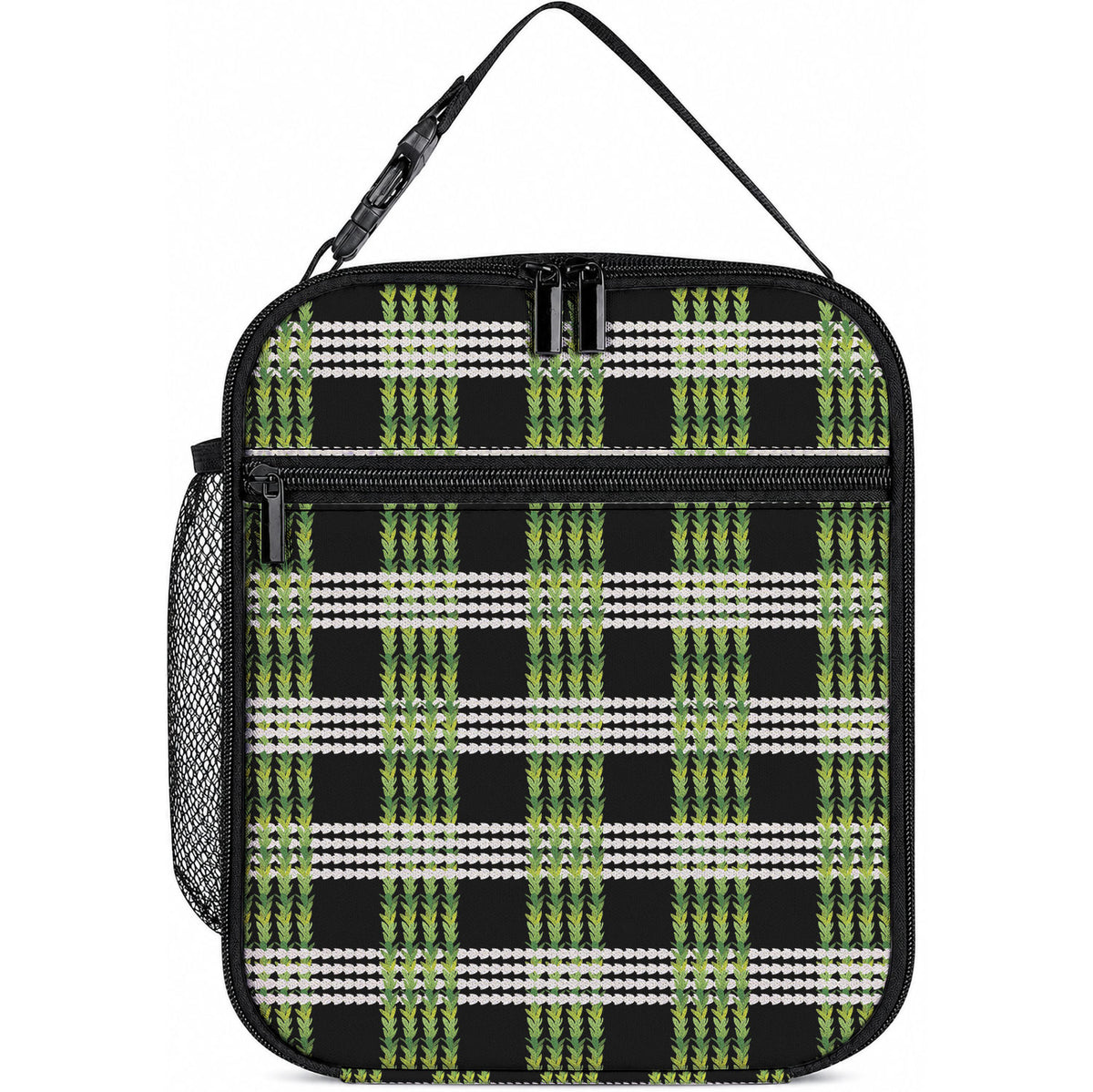 Aloha Hawaii Pakalana Pikake Lei Lunch Bag Palaka Inspired Hawaiian-plaid Black LT14 10.2 × 8.3 × 4.3 inch Black - Polynesian Pride