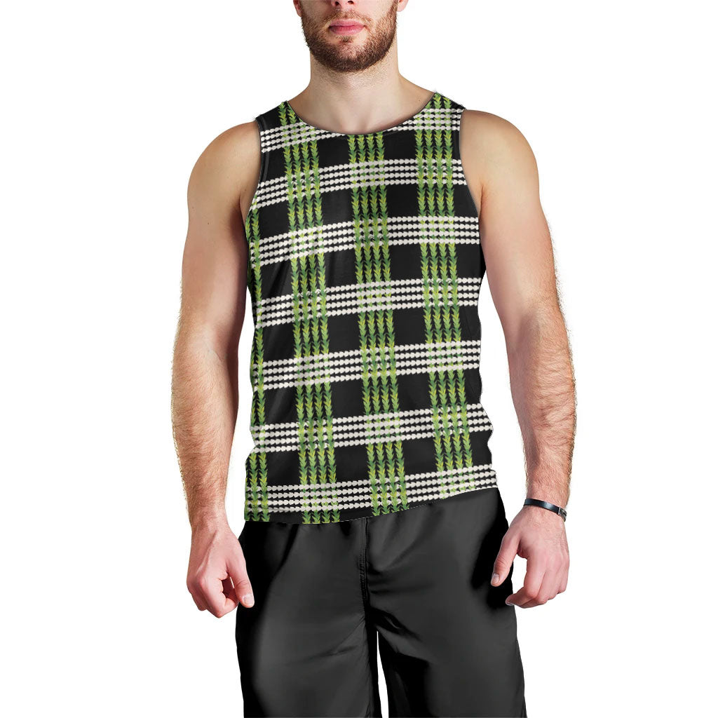 Aloha Hawaii Pakalana Pikake Lei Men Tank Top Palaka Inspired Hawaiian-plaid Black LT14 - Polynesian Pride