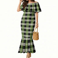 Aloha Hawaii Pakalana Pikake Lei Mermaid Dress Palaka Inspired Hawaiian-plaid Black LT14 Women Black - Polynesian Pride
