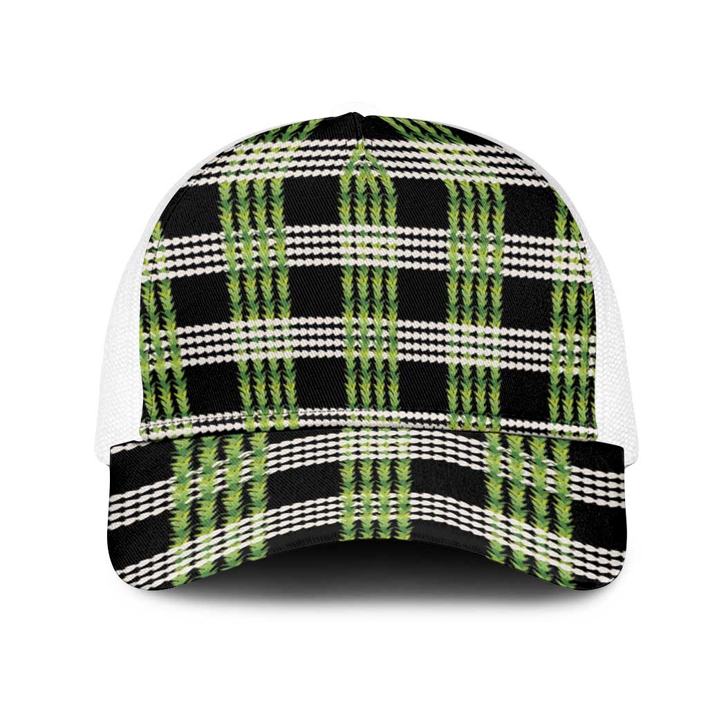 Aloha Hawaii Pakalana Pikake Lei Mesh Trucker Cap Palaka Inspired Hawaiian-plaid Black LT14 One Size White Black - Polynesian Pride