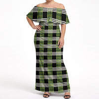 Aloha Hawaii Pakalana Pikake Lei Off Shoulder Maxi Dress Palaka Inspired Hawaiian-plaid Black LT14 Women Black - Polynesian Pride