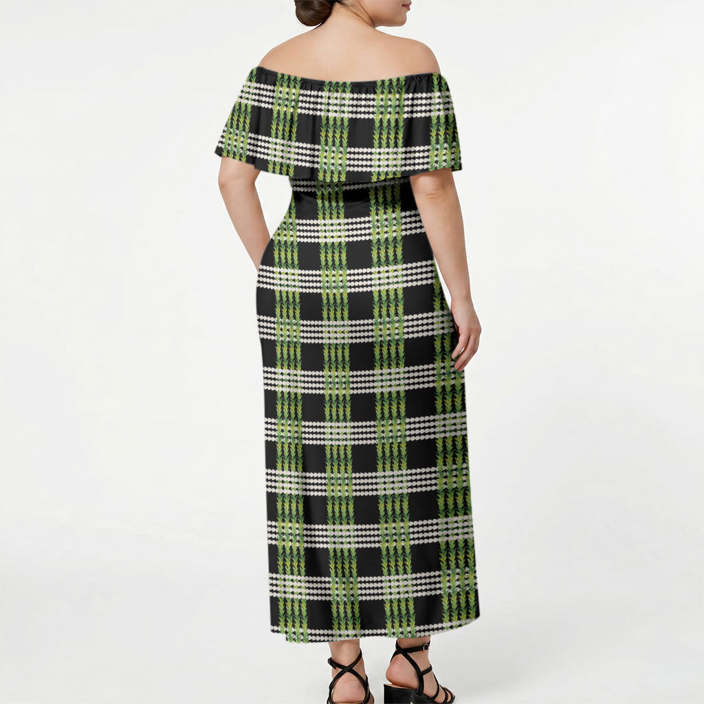 Aloha Hawaii Pakalana Pikake Lei Off Shoulder Maxi Dress Palaka Inspired Hawaiian-plaid Black LT14 - Polynesian Pride