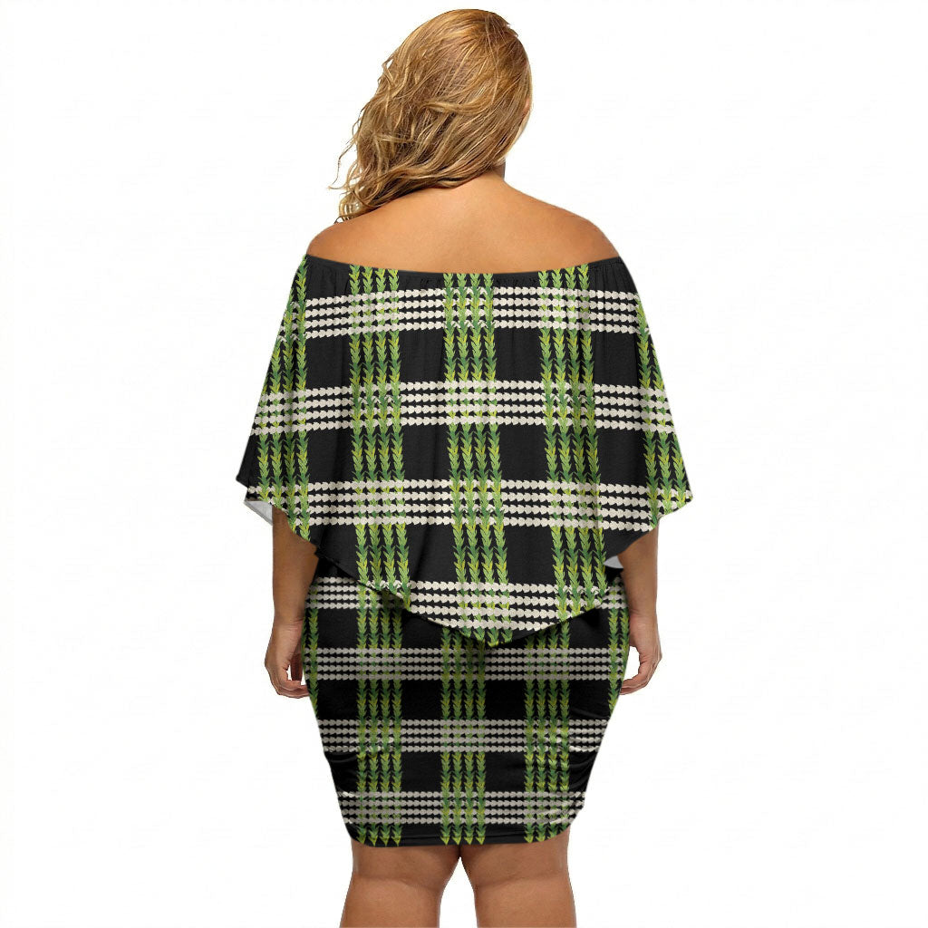 Aloha Hawaii Pakalana Pikake Lei Off Shoulder Short Dress Palaka Inspired Hawaiian-plaid Black LT14 - Polynesian Pride