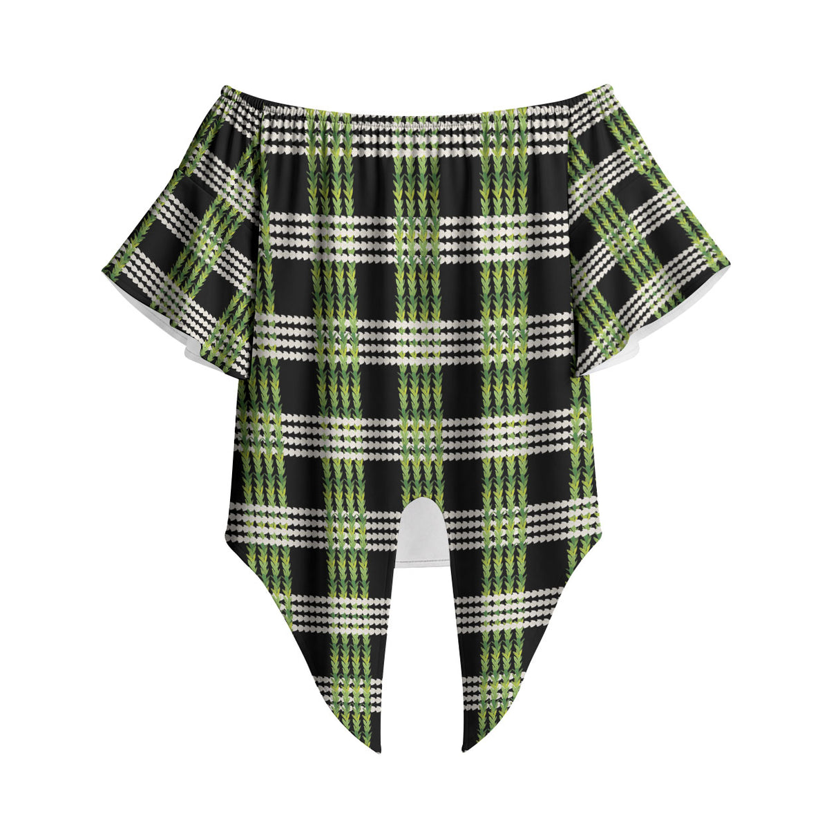 Aloha Hawaii Pakalana Pikake Lei Off Shoulder Wrap Waist Top Palaka Inspired Hawaiian-plaid Black LT14 - Polynesian Pride