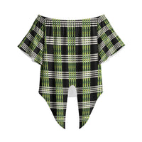 Aloha Hawaii Pakalana Pikake Lei Off Shoulder Wrap Waist Top Palaka Inspired Hawaiian-plaid Black LT14 - Polynesian Pride