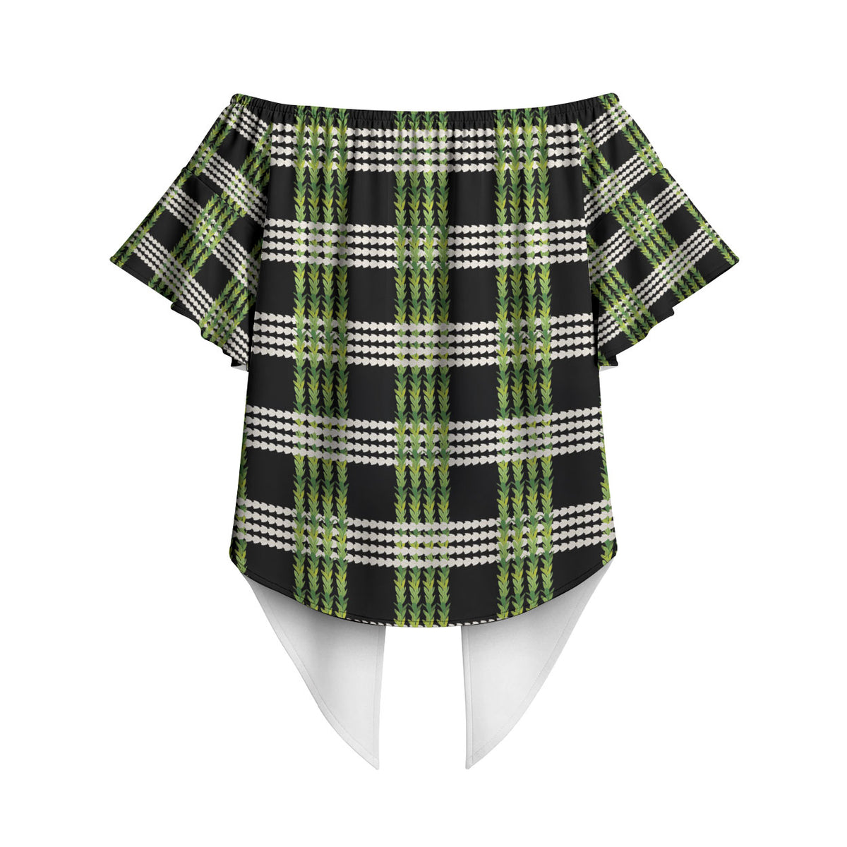 Aloha Hawaii Pakalana Pikake Lei Off Shoulder Wrap Waist Top Palaka Inspired Hawaiian-plaid Black LT14 - Polynesian Pride