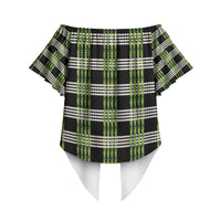 Aloha Hawaii Pakalana Pikake Lei Off Shoulder Wrap Waist Top Palaka Inspired Hawaiian-plaid Black LT14 - Polynesian Pride