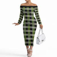 Aloha Hawaii Pakalana Pikake Lei Off The Shoulder Long Sleeve Dress Palaka Inspired Hawaiian-plaid Black LT14 Women Black - Polynesian Pride
