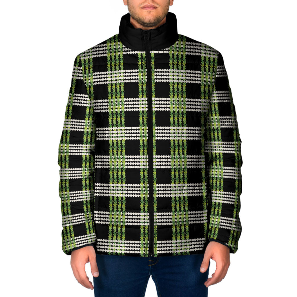Aloha Hawaii Pakalana Pikake Lei Padded Jacket Palaka Inspired Hawaiian-plaid Black LT14 Men Black - Polynesian Pride