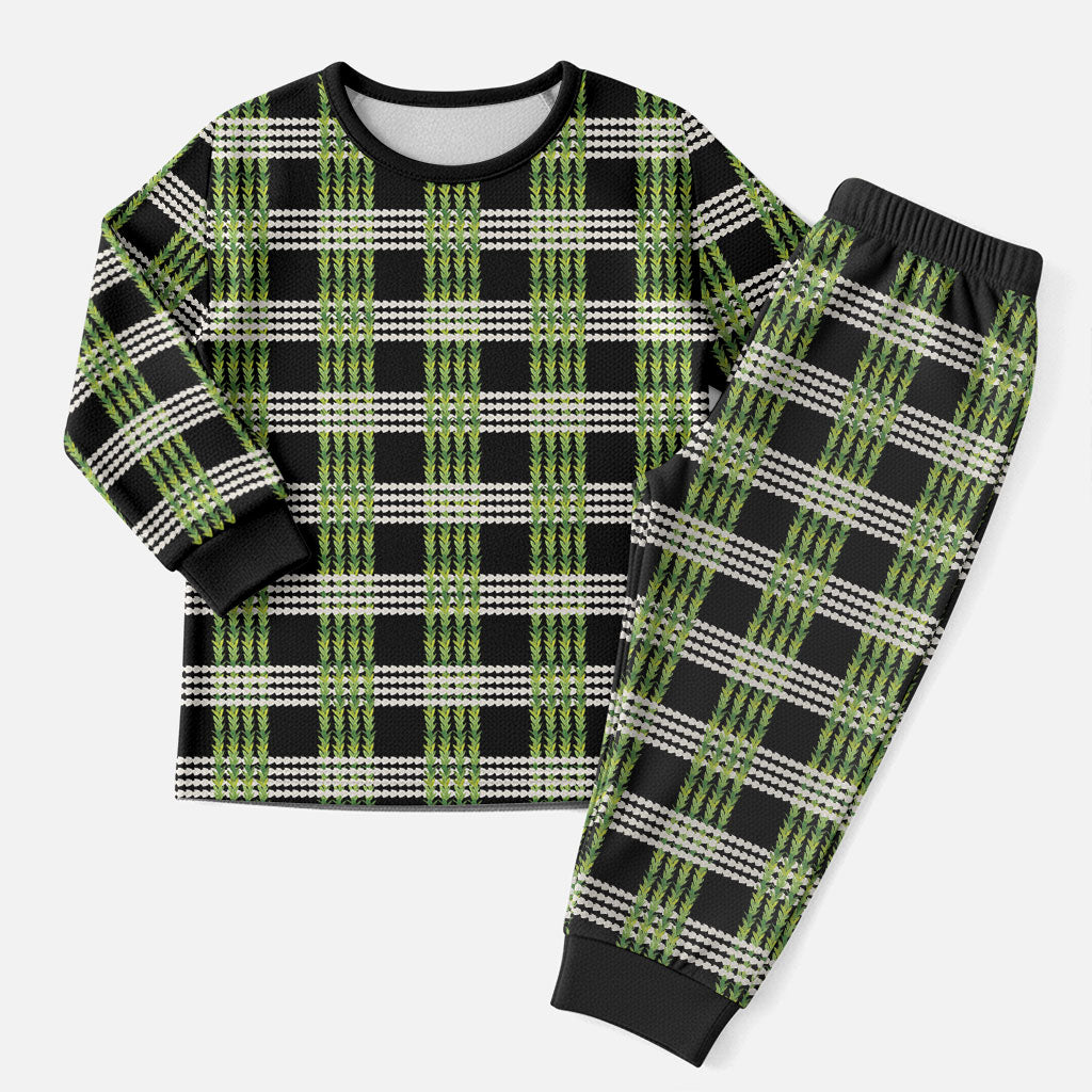 Aloha Hawaii Pakalana Pikake Lei Christmas Pajama Set Palaka Inspired Hawaiian-plaid Black LT14 Men Black - Polynesian Pride