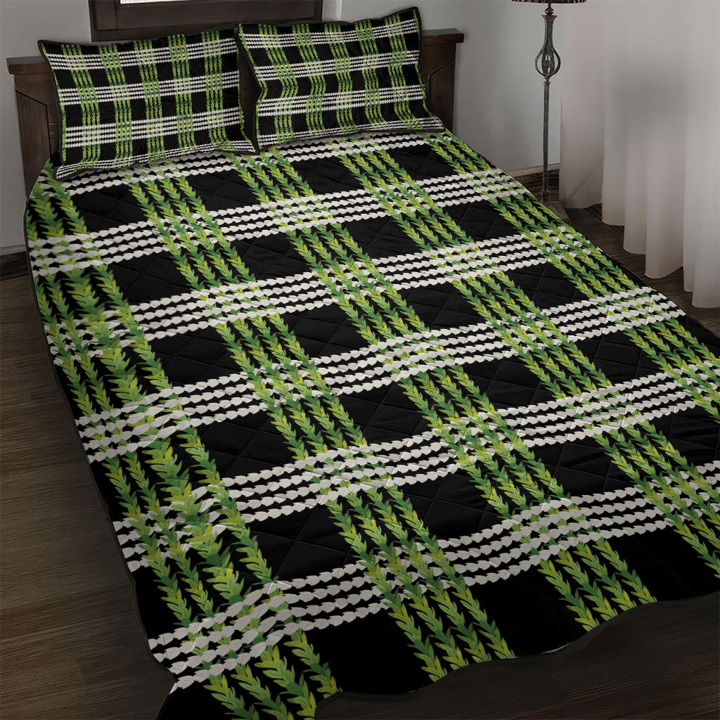 Aloha Hawaii Pakalana Pikake Lei Quilt Bed Set Palaka Inspired Hawaiian-plaid Black LT14 Black - Polynesian Pride
