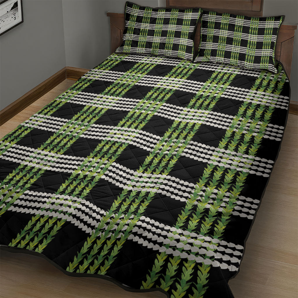 Aloha Hawaii Pakalana Pikake Lei Quilt Bed Set Palaka Inspired Hawaiian-plaid Black LT14 - Polynesian Pride