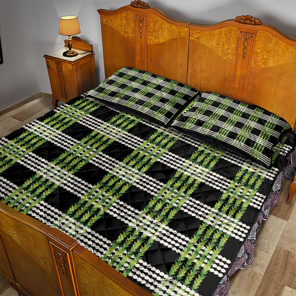 Aloha Hawaii Pakalana Pikake Lei Quilt Bed Set Palaka Inspired Hawaiian-plaid Black LT14 - Polynesian Pride