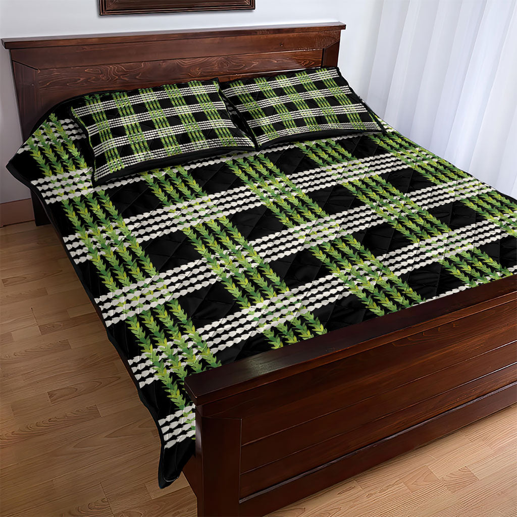 Aloha Hawaii Pakalana Pikake Lei Quilt Bed Set Palaka Inspired Hawaiian-plaid Black LT14 - Polynesian Pride