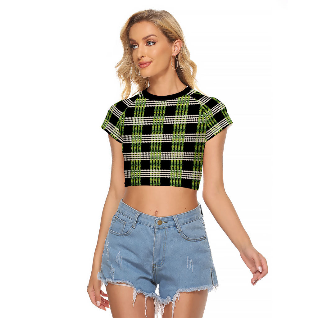 Aloha Hawaii Pakalana Pikake Lei Raglan Cropped T Shirt Palaka Inspired Hawaiian-plaid Black LT14 Female Black - Polynesian Pride