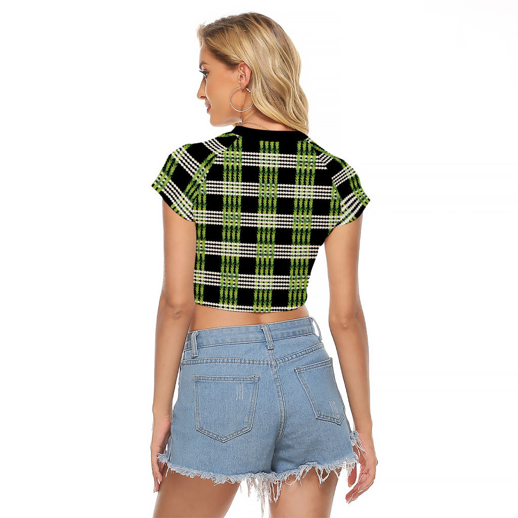 Aloha Hawaii Pakalana Pikake Lei Raglan Cropped T Shirt Palaka Inspired Hawaiian-plaid Black LT14 - Polynesian Pride