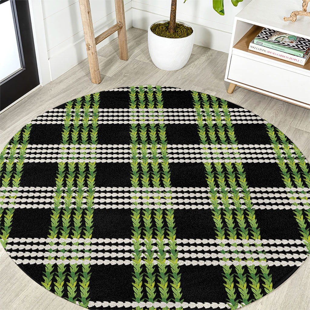 Aloha Hawaii Pakalana Pikake Lei Round Carpet Palaka Inspired Hawaiian-plaid Black LT14 Black - Polynesian Pride