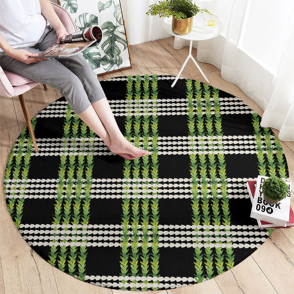 Aloha Hawaii Pakalana Pikake Lei Round Carpet Palaka Inspired Hawaiian-plaid Black LT14 - Polynesian Pride