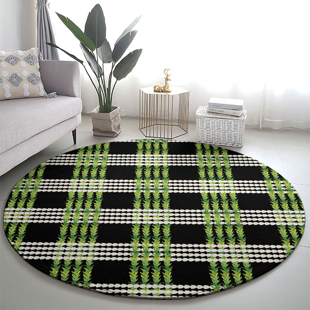 Aloha Hawaii Pakalana Pikake Lei Round Carpet Palaka Inspired Hawaiian-plaid Black LT14 - Polynesian Pride