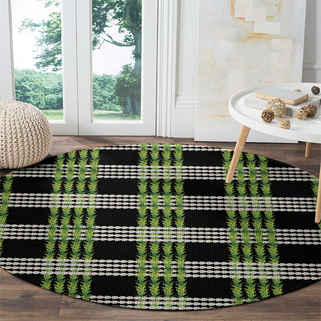 Aloha Hawaii Pakalana Pikake Lei Round Carpet Palaka Inspired Hawaiian-plaid Black LT14 - Polynesian Pride