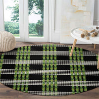 Aloha Hawaii Pakalana Pikake Lei Round Carpet Palaka Inspired Hawaiian-plaid Black LT14 - Polynesian Pride